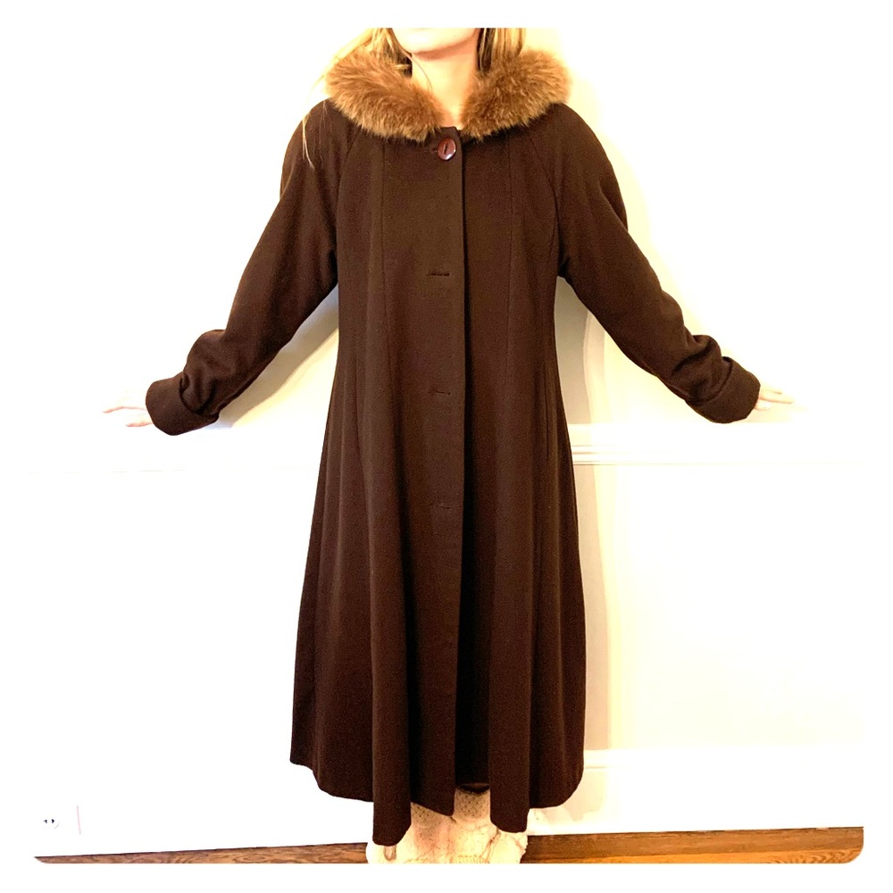 Andrea Collection fox fur hooded wool full length